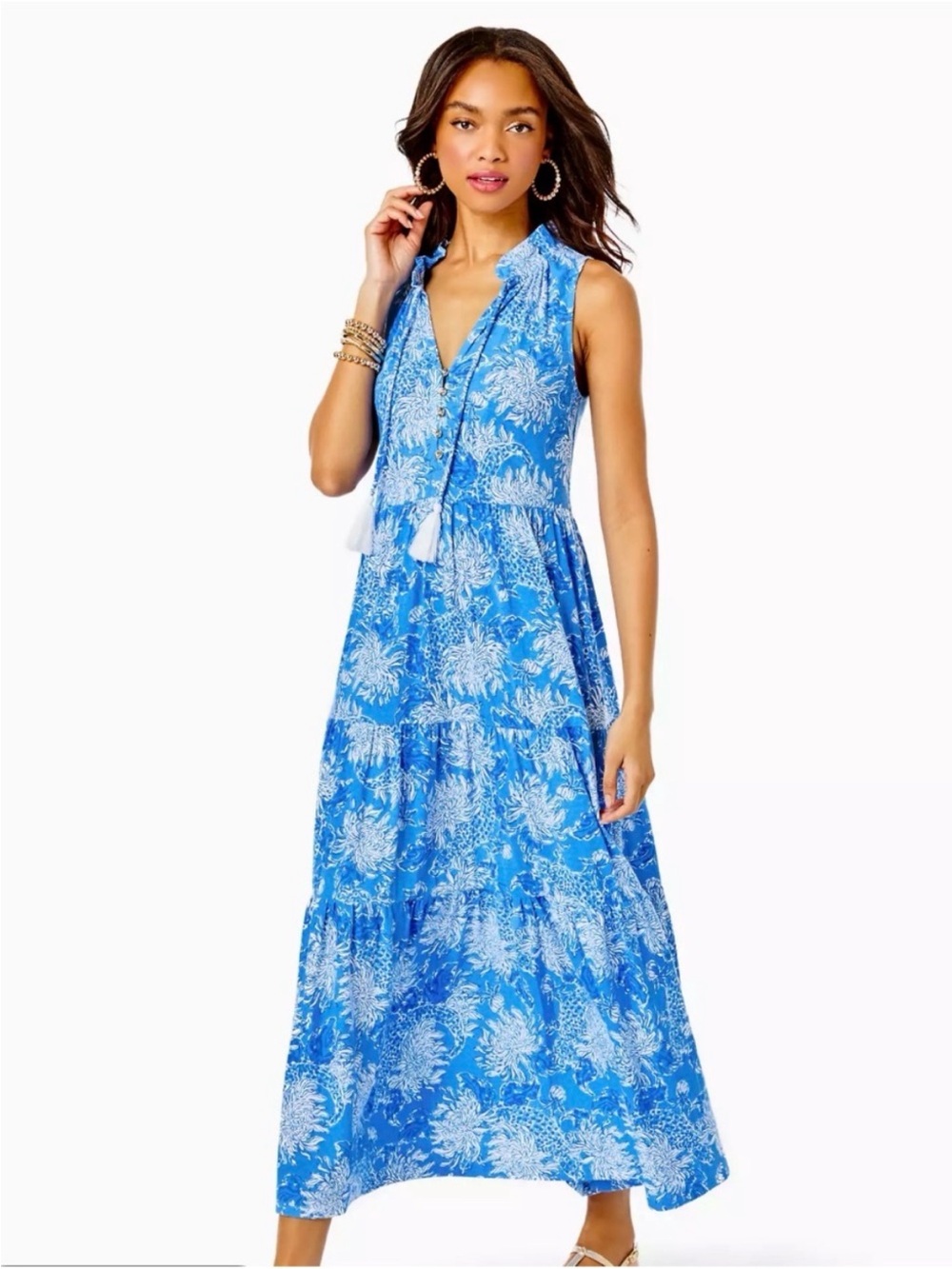 Lilly Pulitzer Malone Maxi Dress vibrant print "Boca Blue Croc & Lock It" Small